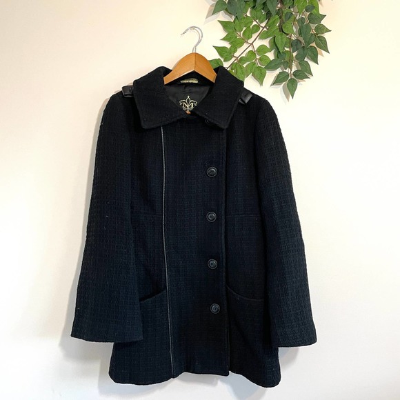 Mackage Black Wool Peacoat M Leather Pea Coat - Picture 1 of 9